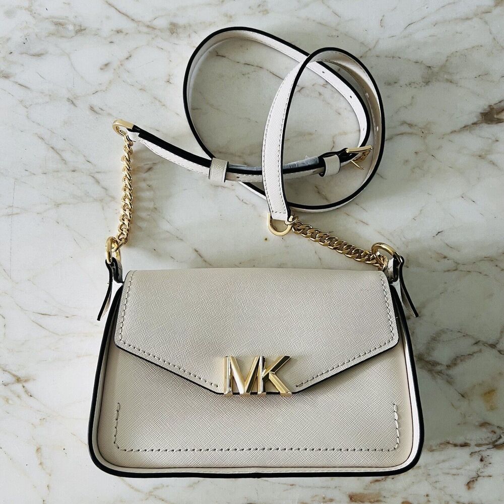 MICHAEL KORS Sylvia Light Cream Leather Small Flap Crossbody Bag